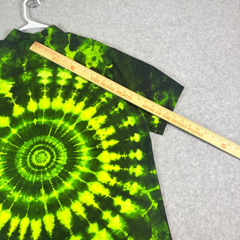 Mens 2XL Neon Green Black Tie Dye Spiral Button Down Shirt Short Sleeve Festival - Picture 7 of 11